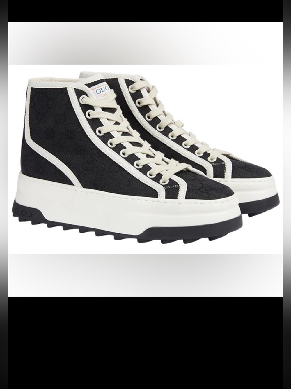 New Size 36.5 Gucci Women's GG Black and White High-Top Sneakers